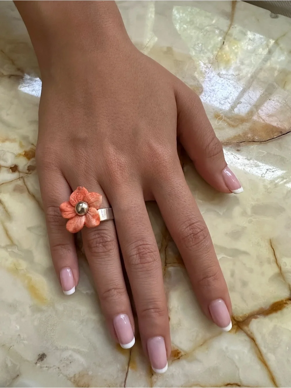 VIVAC 925 Sterling Silver Handcrafted Coral Flower Ring​​